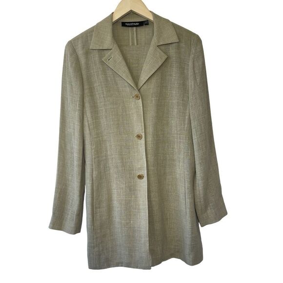 Emanuel Ungaro Tan Three Button Long Blazer Jacket Sz 4 - Picture 3 of 7